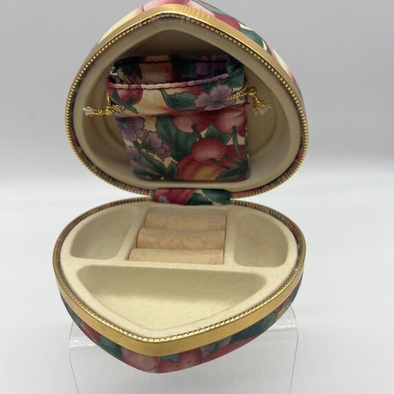 90s fabric covered heart jewelry box flowers vint… - image 7