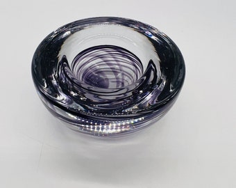 Kosta Boda Atoll Votive Tea Light Candle Holder Clear w Purple Swirl