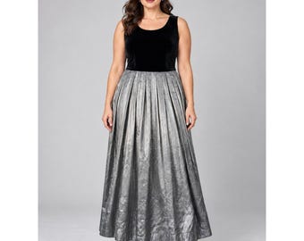Goth Glam Black Velvet Silver Pleated Maxi Dress Hillard Hanson 12 Formal 90s