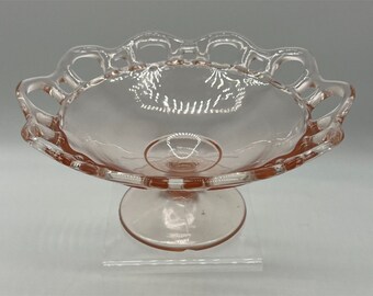 Vintage Open Lace Edge Pink Glass Pedestal Bowl Nut Candy Bowl Compote