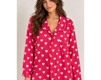 90s Y2K Coquette Victoria's Secret Pink Heart Cotton Pajama Top XL
