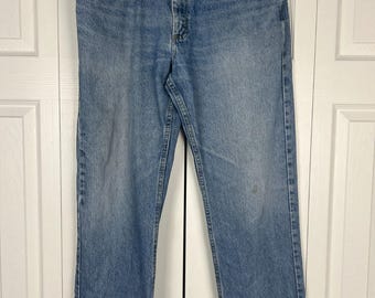 Lee Relaxed Fit Straight Leg Jeans Mens 36 x 30 Blue Denim Medium Wash Spotting