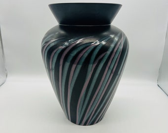 Nora Fenton Satin Black Vase 90s Canada pink teal pottery