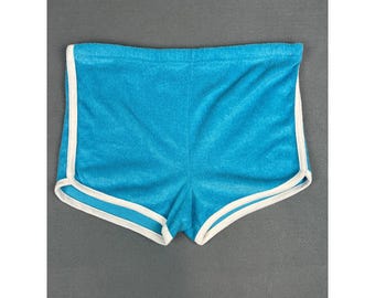 Terry Cloth Dolphin Shorts Y2K Retro Beach Lounge Blue Polyester Large