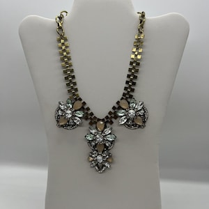 Bib Floral Necklace Statement Boho Rhinestone Goldtone Choker Fashion Jewelry