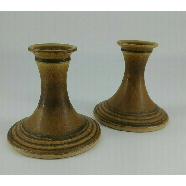 Wheel Thrown Candlestick Holders, Brown Earth Tones