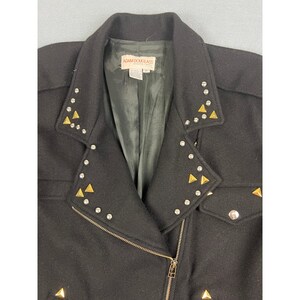Vintage 80s Adam Douglass Adrianna Papell Studded Wool Moto Jacket L/XL Black zdjęcie 4
