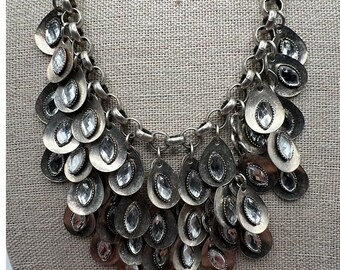 Premier Designs Boho Industrial Gothic Silver Rhinestone Teardrop Bib Necklace