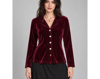 Whimsigoth Dark Romantic Burgundy Velvet Button Front Top S Goth Holidays