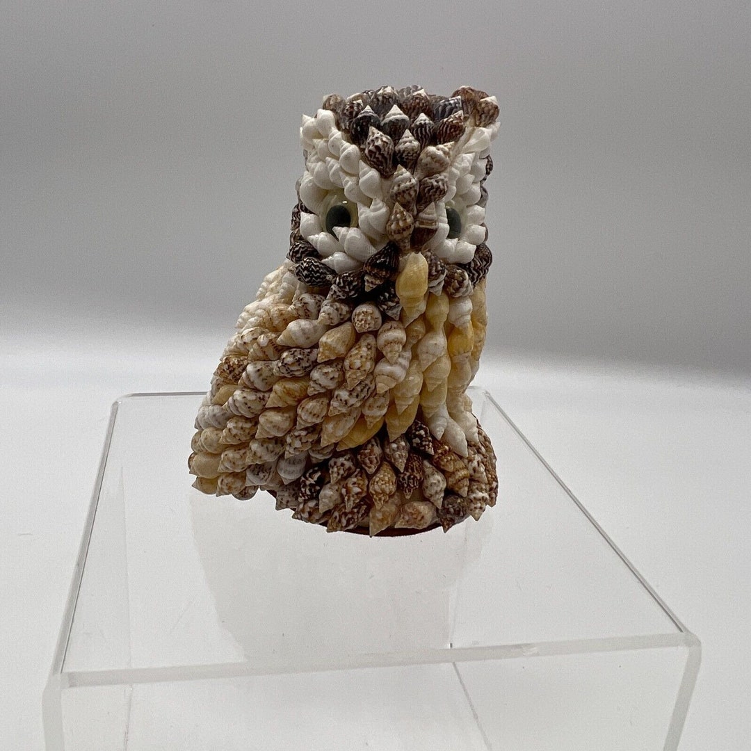 Shell Owl Vintage Sea Shell Owl Figurine Folk Art Bird Statue Beach Decor ...