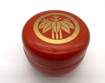 gold and red art nouveau procelain small round jewelry trink box Japan