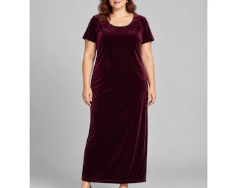 Goth Dark Romantic Burgundy Velvet Party Holiday Maxi Dress 12 Short Sleeve Punk