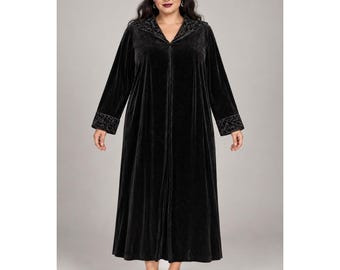 Whimsigoth Witchy Adonna Black Velour Maxi Robe XL Burnout Trim