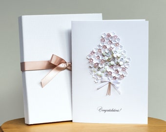Carte de mariage florale faite main : carte de voeux 3D de luxe