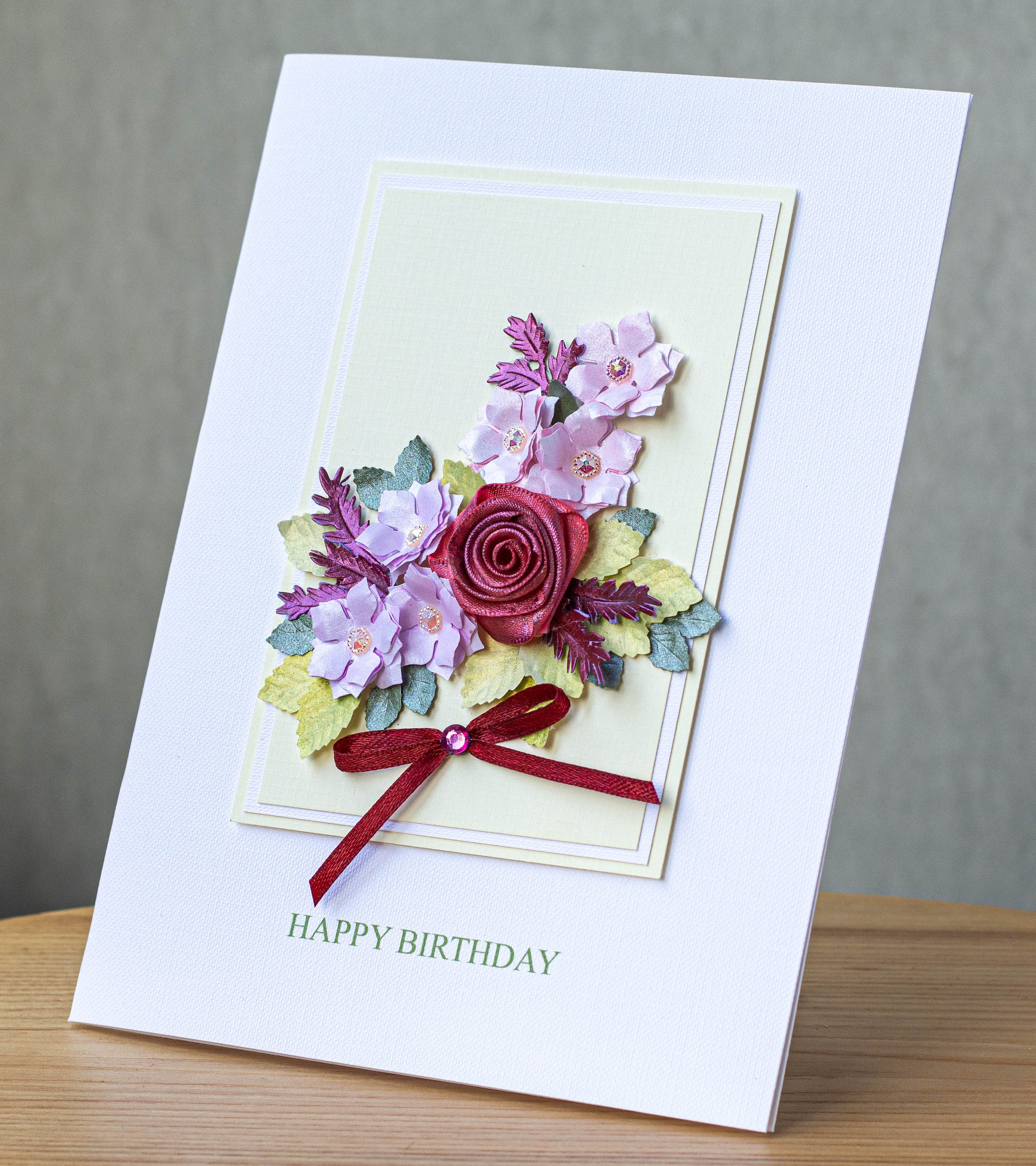 Handcrafted Paper Flowers: Roses (6 Stems) with Happy Birthday Pop-Up Card