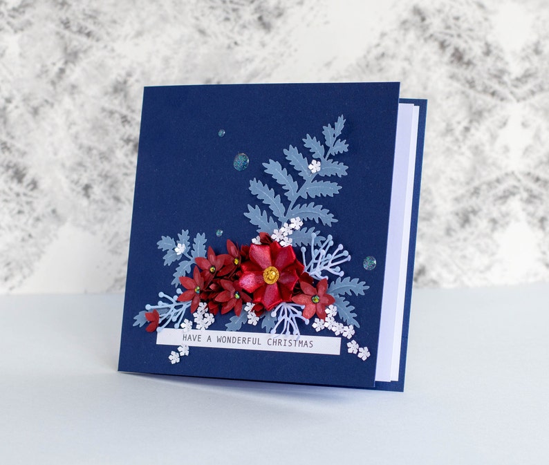Carte de Noël fleurie 3D faite main : voeux de Noël uniques image 1