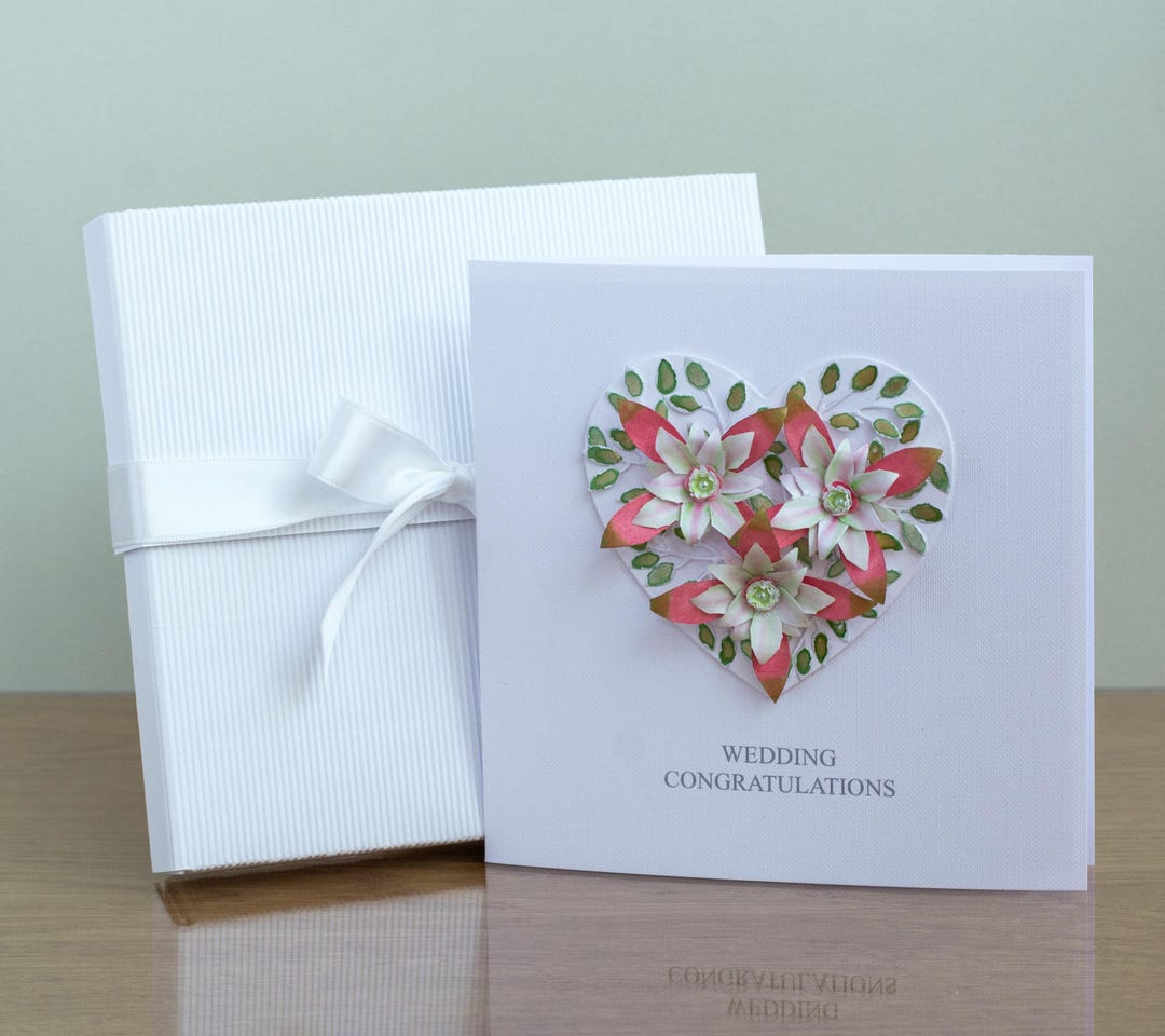 Handmade Floral Heart Wedding Card - Luxury 3D Design - Etsy