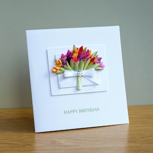 Personalised Handmade Card - Happy Birthday - Mum's Day Card - Greeting Card - Luxury - Unique - Tulips - Customisable