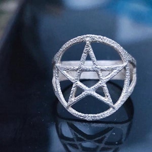 Pentacle Band Ring, 925 Silver, Solid, Star, Pentagram