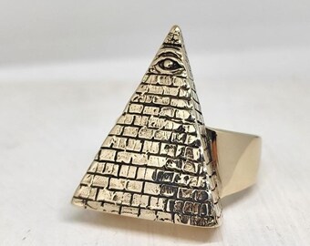 Anillo de pirámide del ojo que todo lo ve - Artesanía de bronce - Símbolo Illuminati