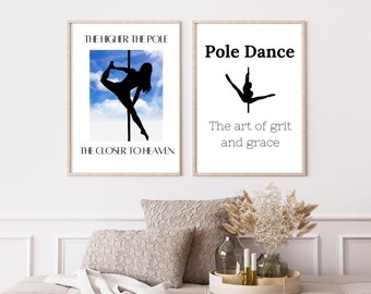 Pole Dance Printable Wall Art - Set of 2 Pole Studio Gym Decor Digital Download