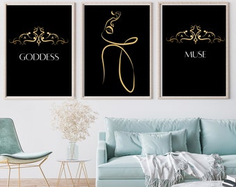 Black Goddess Muse Printable Digital Wall Art Prints for Women's Empowerment - Downloadable Wall Decor