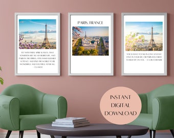 Paris Eiffel Tower Printable Wall Art | Digital Wall Decor | Set of 3 Art Print Instant Download