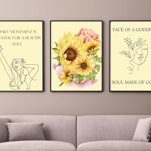 Inspirational Digital Printable Wall Art for Women Self Love Wall Decor Instant Download Wall Prints Set of 3 image 1