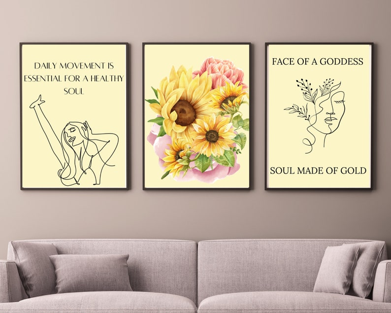 Inspirational Digital Printable Wall Art for Women Self Love Wall Decor Instant Download Wall Prints Set of 3 image 1