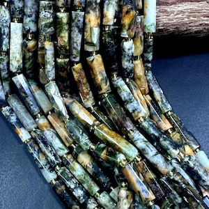 100% Natural Thin Tube Shape Tree Agate Gemstone Beads. 16x9mm-34x8mm, Gorgeous Multicolor shades, Excellent Quality 15.5" image 2