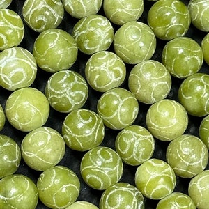 NATURAL Hand-Carved Jade Gemstone Bead, 8mm Round Beads. Beautiful Natural Green Jade Color Hand-Carved Loose Beads Full Strand 15.5&quot;