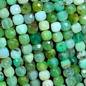 NATURAL Chrysoprase Gemstone Bead Faceted 5.5mm Cube Shape Bead, Gorgeous Green Color Chrysoprase Gemstone Beads Full Strand 15.5"