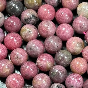 NATURAL Rhodonite Gemstone Bead, 6mm 8mm 10mm Round Rhodonite Bead, Beautiful Pink Brown Black Color Loose Rhodonite Beads Full Strand 15.5"