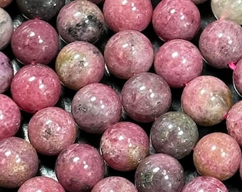 Cuentas de rodonita natural, redondas de 6 mm, 8 mm y 10 mm. Hermosas cuentas sueltas de rodonita de color rosa, marrón y negro, tira completa de 15.5"