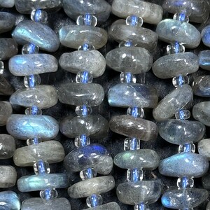 NATURAL Blue Flash Labradorite Gemstone Bead 8-9mm Freeform Rondelle Shape, Beautiful Natural Gray Color Loose Beads Full Strand 15.5&quot;