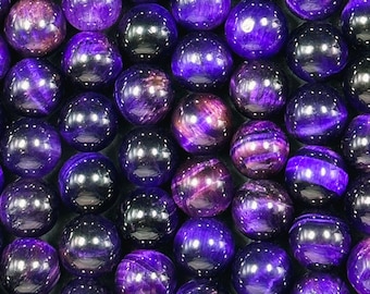 Natural Purple Tiger Eye Gemstone Bead Round Bead, Beautiful Purple Color Tiger Eye Gemstone Beads Full Strand 15.5"