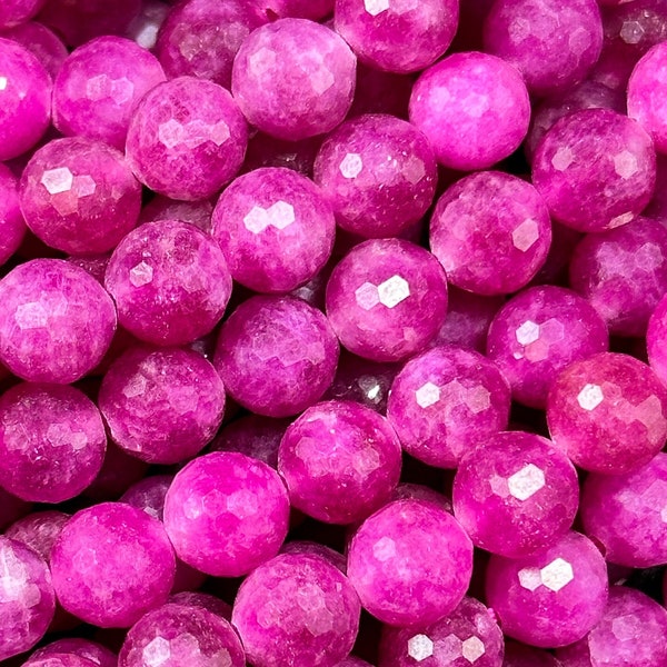 NATURAL Ruby Quartz Gemstone Bead Faceted 6mm 8mm 10mm Round Bead, Beautiful Pink Red Ruby Color Gemstone Bead Full Strand 15.5"