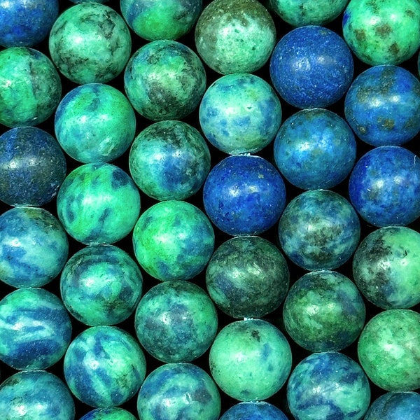 NATURAL Matte Azurite Gemstone Bead 4mm 6mm 8mm 10mm 12mm Round Beads, Beautiful Blue Green Color Azurite Gemstone Beads Full Strand 15.5"