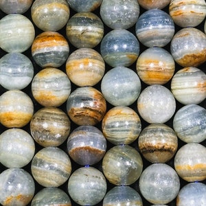 AA NATURAL Brown Calcite Gemstone Bead 8mm 9mm 10mm Round Beads, Beautiful Natural Brown Blue Color Calcite Gemstone Beads Full Strand 15.5&quot;