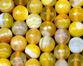 NATURAL Botswana Agate Gemstone Bead Faceted 8mm 10mm Round Beads, Beautiful Yellow White Color Gemstone Bead Full Strand 15.5" Loose Beads