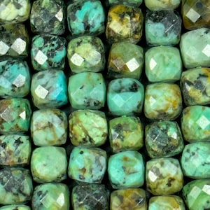 Contas de turquesa africana natural facetadas em formato de cubo de 5 mm, lindas contas de turquesa africana de cor verde-azulada, fio inteiro de 15,5&quot;