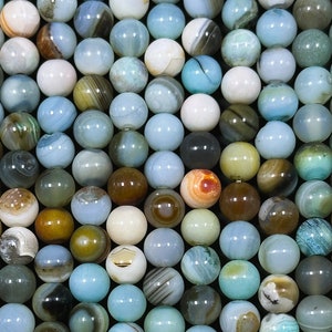 Cuentas de ágata de piel de dragón natural, redondas de 6 mm, preciosas cuentas de ágata de piel de dragón de color azul y marrón natural, tira de 15,5"