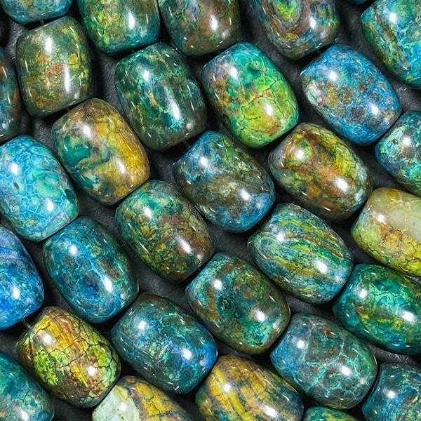 Natural Tibetan Gemstone Bead 17x13mm Barrel Shape, Gorgeous Multicolor Green Blue Tibetan Gemstone Beads, Excellent Quality Full Strand 13"