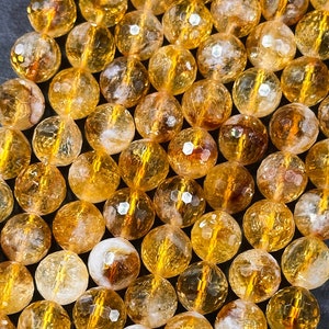 AAA Natural Citrine Gemstone Bead, Faceted 6mm 8mm 10mm Round Beads, Gorgeous Natural Golden Orange Yellow Citrine, Excellent Quality 15.5&quot;