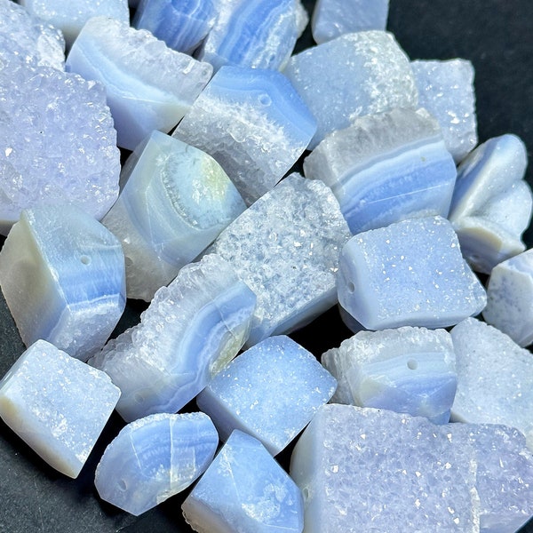 NATURAL Blue Lace Agate Druzy Gemstone Bead Freeform Nugget Rock Shape Bead Beautiful Natural Blue Color Blue Lace Agate Gemstone LOOSE Bead