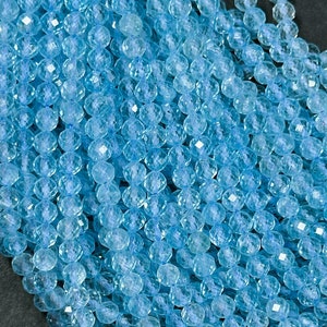 AAA Natural Blue Topaz Gemstone Faceted 3mm 4mm 5mm Round Beads, Beautiful Natural Sea Blue Color Topaz Stone Bead Excellent Quality 15.5"