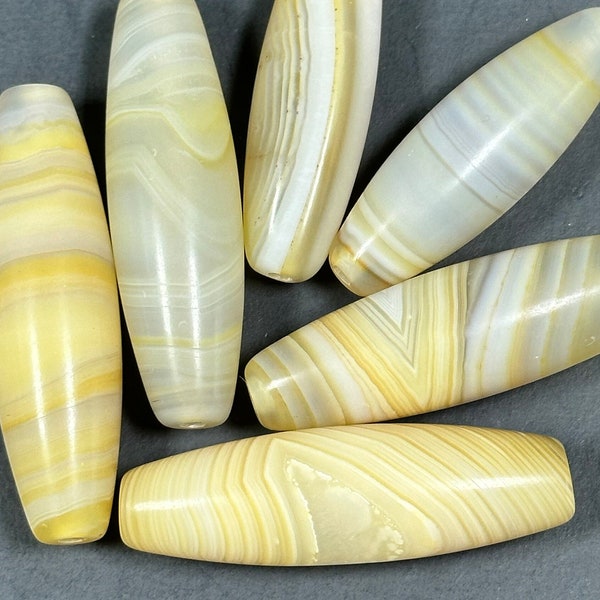 NATURAL Botswana Agate Gemstone Bead 38x12mm to 45x13mm Tube Shape Beads, Beautiful White Yellow Color Botswana Agate Gemstone LOOSE Beads