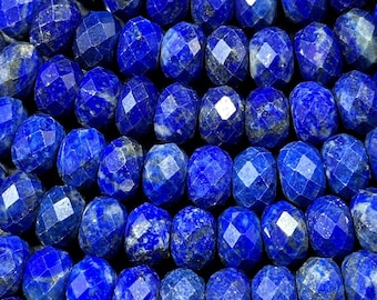 AAA Natural lapis lazuli stone bead. Faceted 5x8mm 6x10mm 8x12mm Rondelle Shape . Gorgeous natural royal blue color gemstone .15.5”  strand