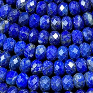 AAA Natural lapis lazuli stone bead. Faceted 5x8mm 6x10mm 8x12mm Rondelle Shape . Gorgeous natural royal blue color gemstone .15.5”  strand