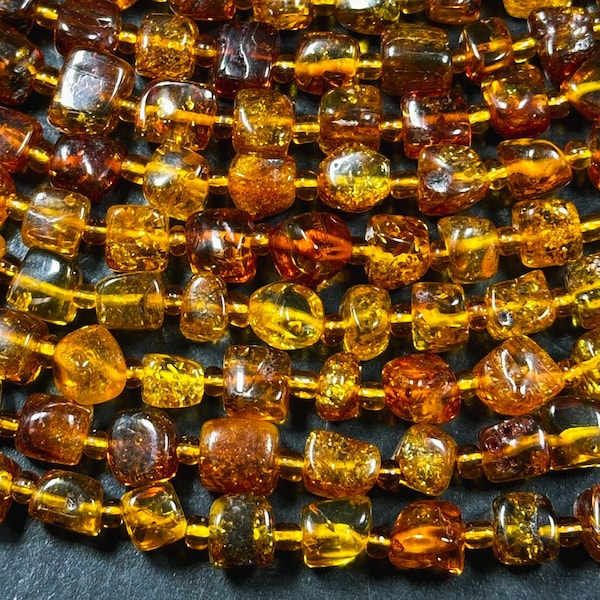 Perle en pierre d'or balte naturelle de 6-8 mm en forme de cube, belles perles d'or de la Baltique de couleur orange doré foncé, grande qualité 15,5 po.